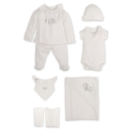 idilbaby Erstausstattungsset 8-tlg. - Strasssteine - Creme - Gr. 0m