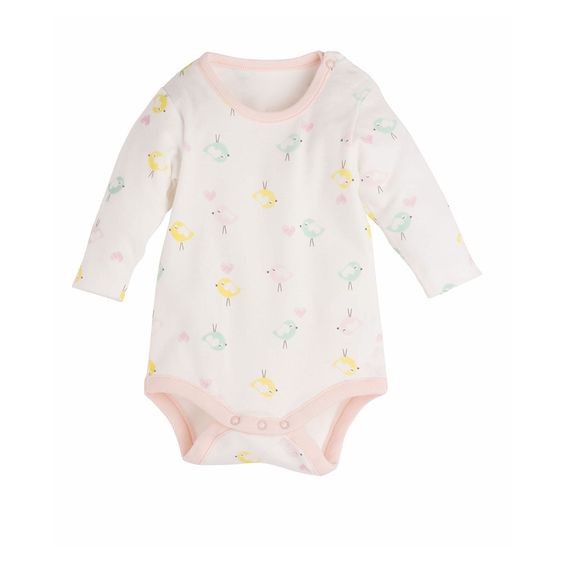 idilbaby Langarmbody - Vögel - Creme / Rosa - Gr. 0m