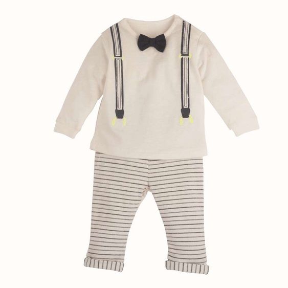 idilbaby Newborn Set 2-tlg. - Hosenträger Creme / Dunkelgrau - Gr. 0-3m