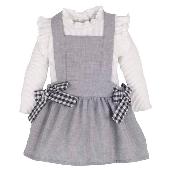 idilbaby Newborn Set 2-tlg. - Kleid + Langarmshirt - Grau / Weiß - Gr. 3-6m