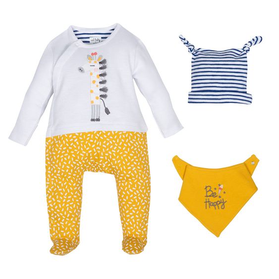 idilbaby Newborn Set 3-tlg. Be Happy - Weiß / Gelb - Gr. 0m