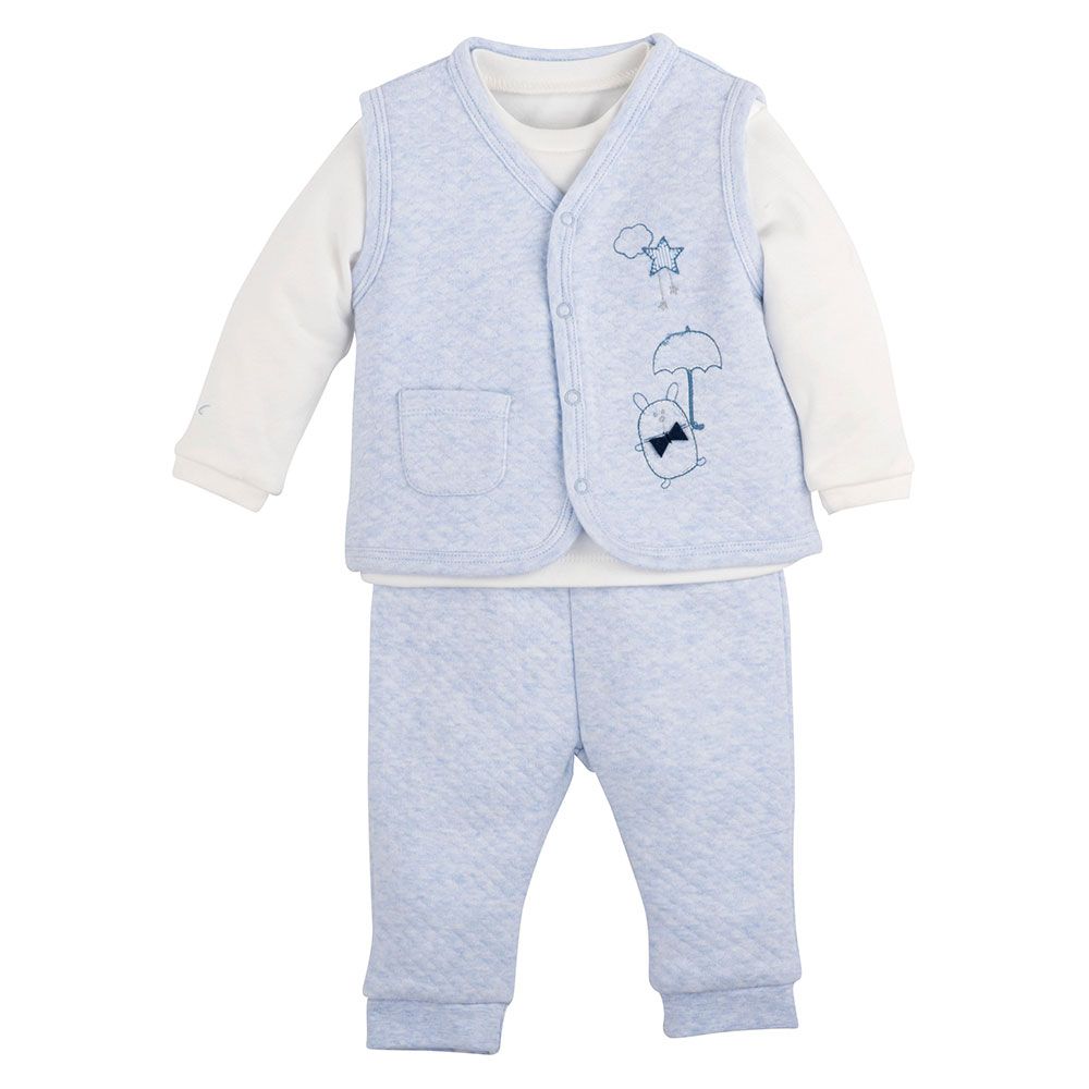 idilbaby Newborn Set 3-tlg. - Hase - Blau / Weiß - Gr. 6-9m