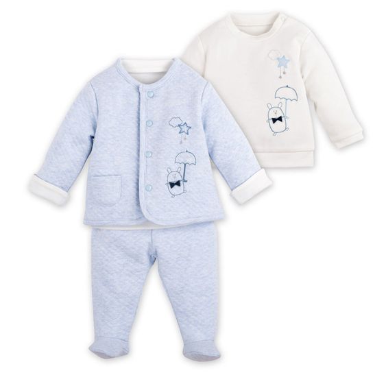 idilbaby Newborn Set 3-tlg. - Hase - Blau / Weiß - Gr. 9-12m