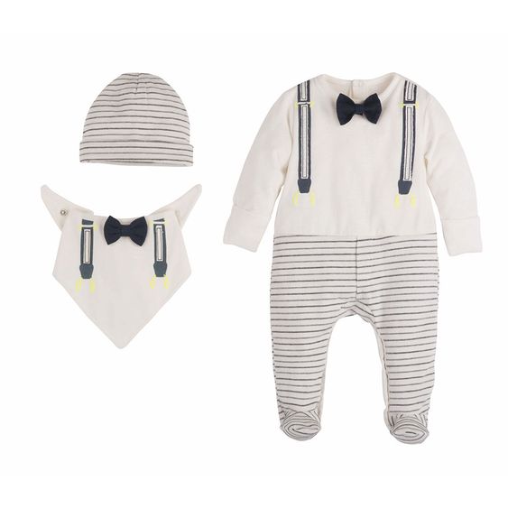 idilbaby Newborn Set 3-tlg. - Hosenträger Creme / Dunkelgrau - Gr. 0m