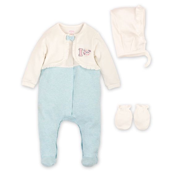 idilbaby Newborn Set: 3-tlg. - I Love - Creme / Blau - Gr. 0-3m