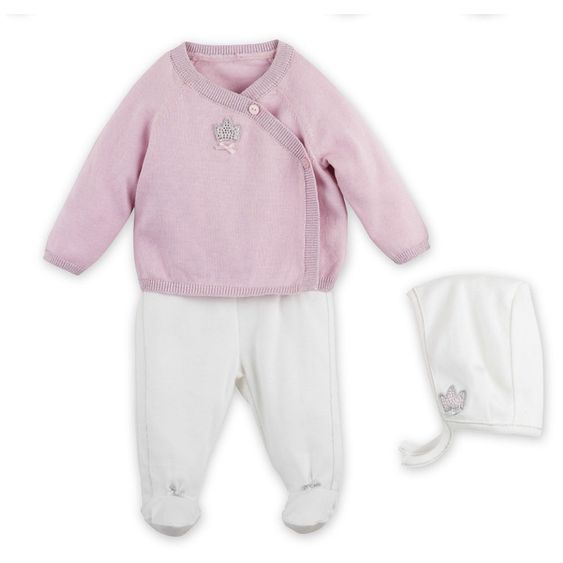 idilbaby Newborn Set 3-tlg. Krone - Creme / Rosa - Gr. 3-6m