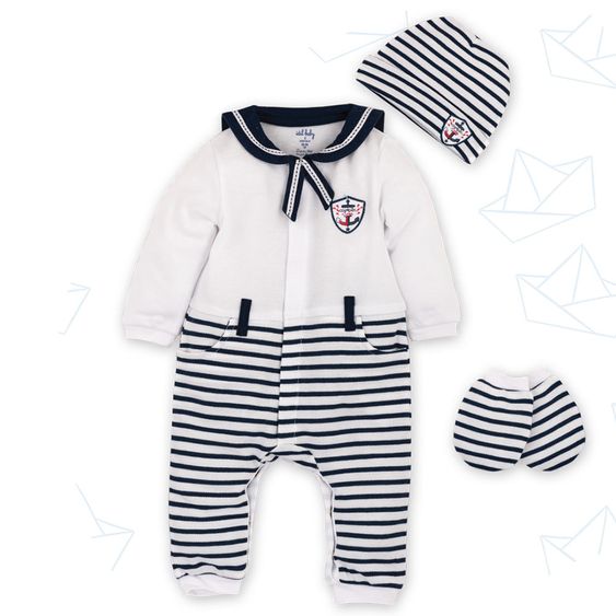 idilbaby Newborn Set 3-tlg. - Matrose - Weiss / Dunkelblau - Gr. 0-3m