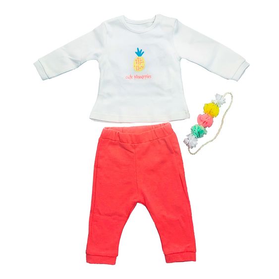 idilbaby Newborn Set 3-tlg. - Pineapple Weiß / Korall - Gr. 0-3m