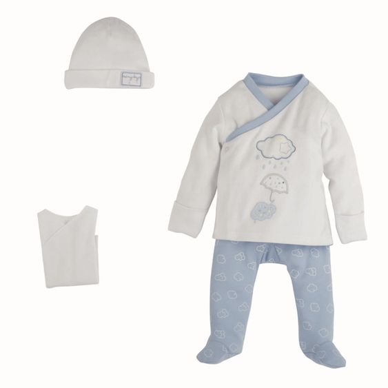 idilbaby Newborn Set 4-tlg. - Rainy Days Weiß / Blau - Gr. 0m