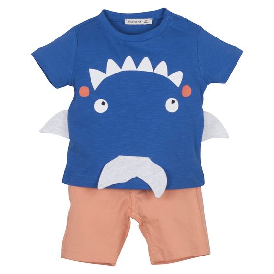 idilbaby Set - T-Shirt mit Hose - Blau / Orange - Gr. 3-6m
