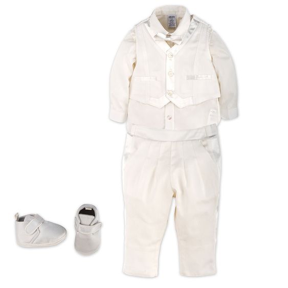 idilbaby Taufset 4-tlg. - Anzug - Creme - Gr. 0-3m