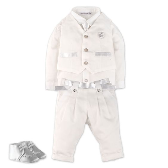 idilbaby Taufset 5-tlg. - Anzug - Creme / Silber - Gr. 0-3m