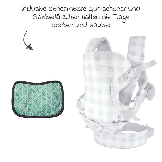 Infantino 4-in-1 Baby Carrier Flip Advanced from Birth 3.6 to 14.5 kg - Frog-Leg Position, 4 Carry Positions - Gingham Print