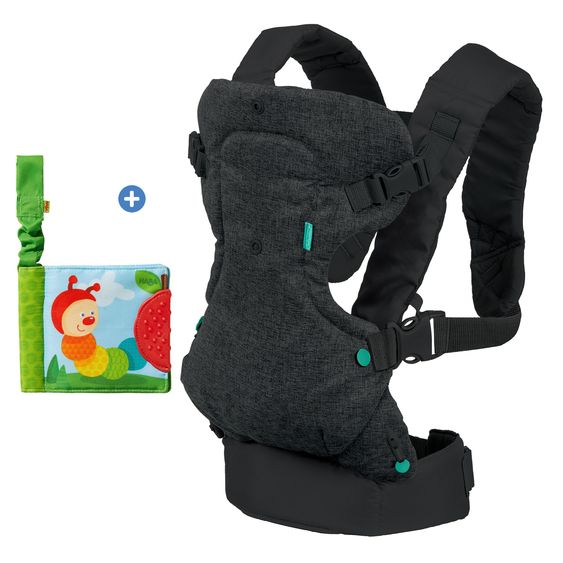 Infantino 4-in-1 Babytrage Flip Advanced ab Geburt von 3,6 bis 14,5 kg - Anhock-Spreiz-Haltung, 4 Tragepositionen inkl. Buggybuch - Denim
