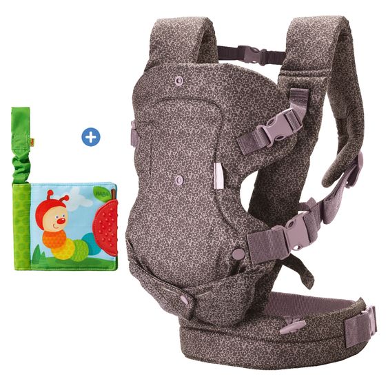 Infantino Marsupio 4-in-1 Flip Advanced dalla nascita da 3,6 a 14,5 kg - Posizione gambe piegate e divaricate, 4 posizioni di trasporto incl. Passeggino Leggero libro - Stampa Leopardo