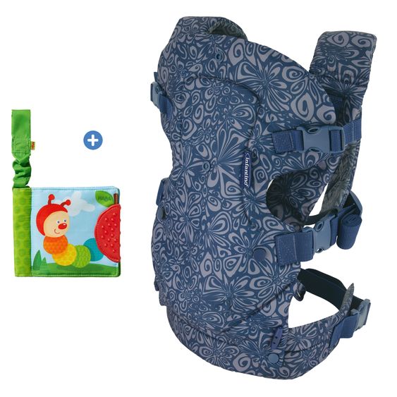 Infantino 4-in-1 Babytrage Flip Advanced ab Geburt von 3,6 bis 14,5 kg - Anhock-Spreiz-Haltung, 4 Tragepositionen inkl. Buggybuch - Navy Floral