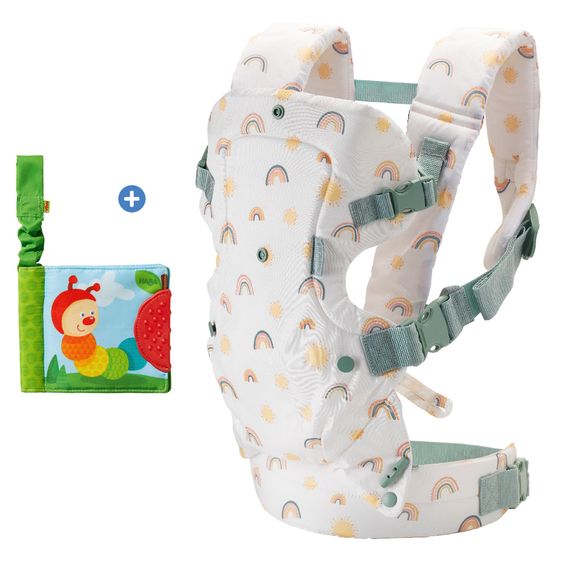 Infantino 4-in-1 Babytrage Flip Advanced ab Geburt von 3,6 bis 14,5 kg - Anhock-Spreiz-Haltung, 4 Tragepositionen inkl. Buggybuch - Rainbow