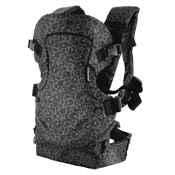 Infantino 4-in-1 Babytrage Flip Advanced ab Geburt von 3,6 bis 14,5 kg - Anhock-Spreiz-Haltung, 4 Tragepositionen - Leopard Black Print