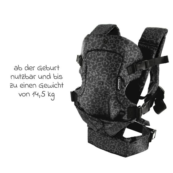 Infantino 4-in-1 Baby Carrier Flip Advanced from Birth 3.6 to 14.5 kg - Frog-Leg Position, 4 Carry Positions - Leopard Black Print