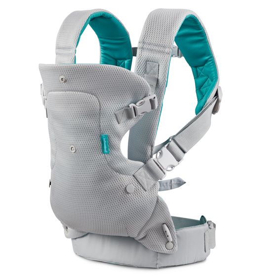 Infantino 4-in-1 Babytrage Flip Advanced ab Geburt von 3,6 bis 14,5 kg - Anhock-Spreiz-Haltung, 4 Tragepositionen mit Mesh-Gewebe - Grau