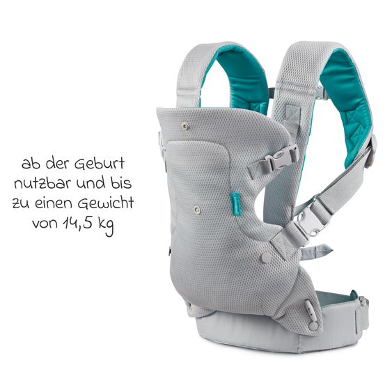 Infantino 4-in-1 Baby Carrier Flip Advanced from birth 3.6 to 14.5 kg - frog-leg position, 4 carrying positions with mesh fabric - Grey