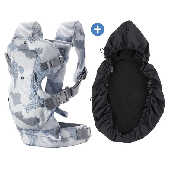 Infantino 4-in-1 Babytrage Flip Advanced mit Regenschutz ab Geburt von 3,6 bis 14,5 kg - Anhock-Spreiz-Haltung, 4 Tragepositionen - Blau