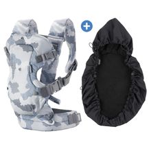 4-in-1 Babytrage Flip Advanced mit Regenschutz ab Geburt von 3,6 bis 14,5 kg - Anhock-Spreiz-Haltung, 4 Tragepositionen - Blau