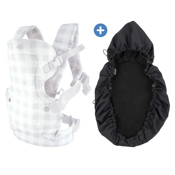 Infantino 4-in-1 Babytrage Flip Advanced mit Regenschutz ab Geburt von 3,6 bis 14,5 kg - Anhock-Spreiz-Haltung, 4 Tragepositionen - Ghingham Print