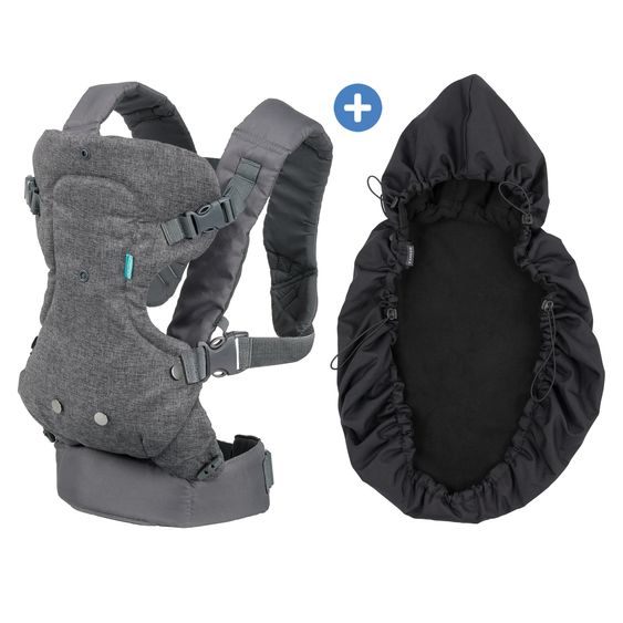 Infantino 4-in-1 Babytrage Flip Advanced mit Regenschutz ab Geburt von 3,6 bis 14,5 kg - Anhock-Spreiz-Haltung, 4 Tragepositionen - Grau