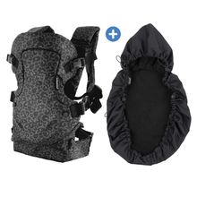 4-in-1 Babytrage Flip Advanced mit Regenschutz ab Geburt von 3,6 bis 14,5 kg - Anhock-Spreiz-Haltung, 4 Tragepositionen - Leopard Black Print