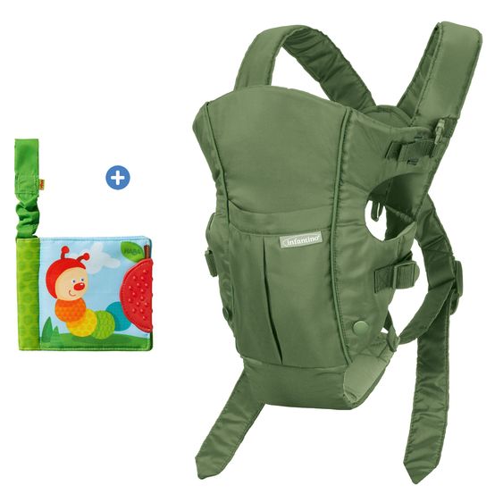 Infantino Babytrage Babytrage Swift Classic ab Geburt von 3,6 bis 11,3 kg - Anhock-Spreiz-Haltung, 2 Tragepositionen inkl. Buggybuch - Olive
