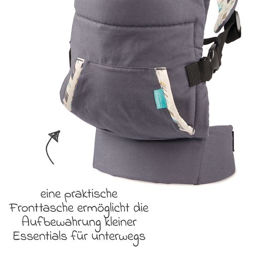 Infantino Babytrage Cuddle Up ab Geburt von 5,4 bis 18,1 kg - Anhock-Spreiz-Haltung, Bauch- , Rückentrageweise mit Kapuze - Fuchs - Grau