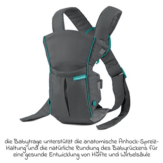 Infantino Baby carrier Swift Classic from birth 3.6 to 11.3 kg - Frog-leg position, 2 carrying positions - Grey