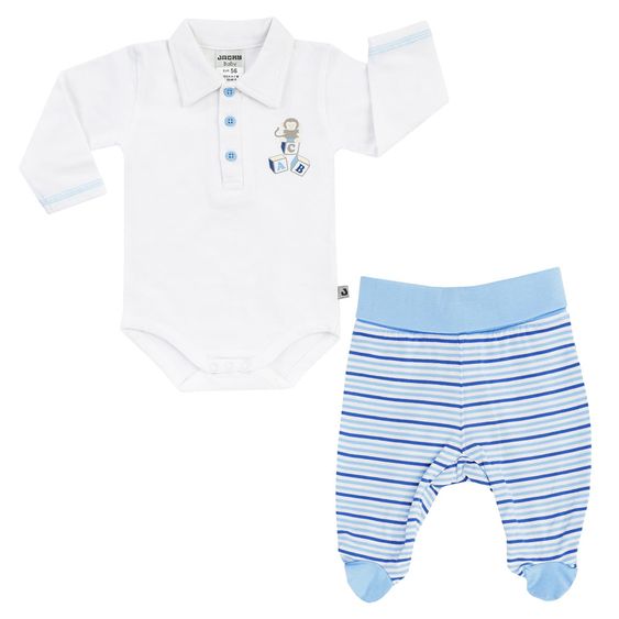 Jacky 2-tlg. Set Body Langarm + Hose Baby Boy - Ringel Hellblau Weiß - Gr. 56