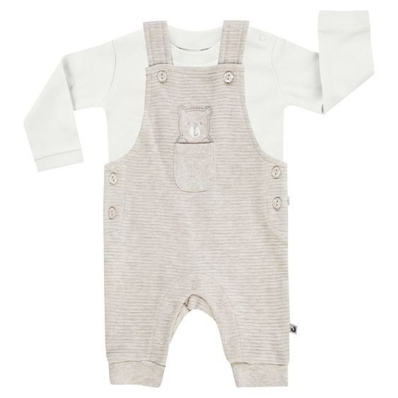 Jacky 2-tlg. Set Latzhose + Langarmshirt Badu Bär - Beige Melange Offwhite - Gr. 56