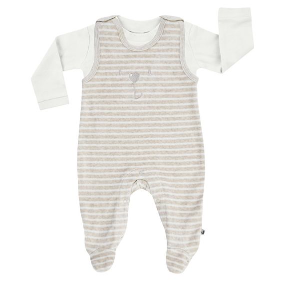 Jacky 2-tlg. Set Nicki Strampler + Langarmshirt Badu Bär - Beige Melange Offwhite - Gr. 50