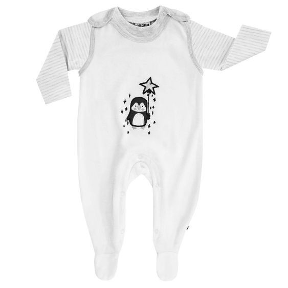 Jacky 2-tlg. Set Nicki Strampler + Langarmshirt Make a Wish - Pinguin Grau Melange Weiß - Gr. 50