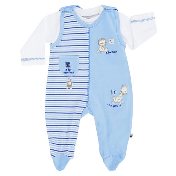 Jacky 2-tlg. Set Strampler + Langarmshirt Baby Boy - Ringel Hellblau Weiß - Gr. 50
