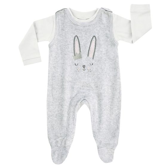 Jacky 2-tlg. Set Strampler + Langarmshirt - Hase Grau Melange Weiß - Gr. 50