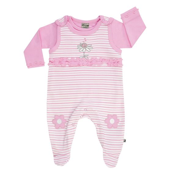 Jacky 2-tlg. Set Strampler + Langarmshirt Little Bug - Streifen Rosa - Gr. 50