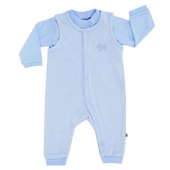 Jacky 2-tlg. Set Strampler o. Fuß + Langarmshirt Dog - Ringel Hellblau - Gr. 62
