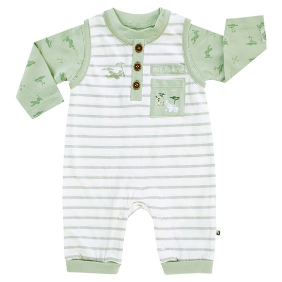 Jacky 2-tlg. Set Strampler + Shirt Adventure Boy - Streifen Grün Weiß - Gr. 56