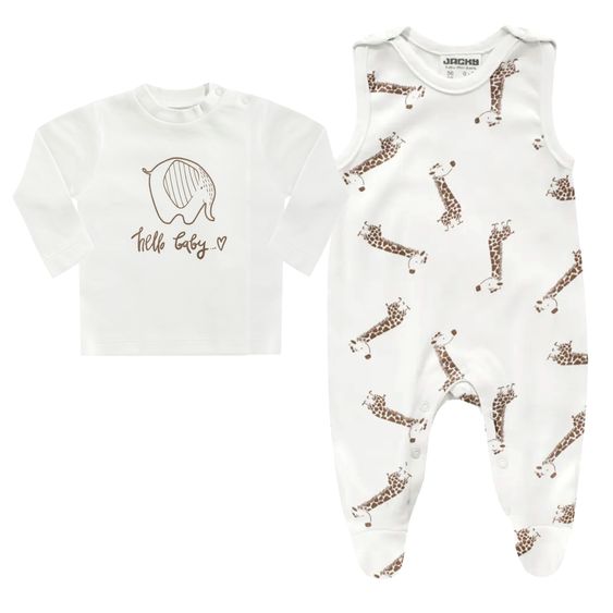 Jacky 2-tlg. Set Strampler & Shirt - Giraffe & Elefant - Offwhite - Gr. 50