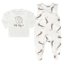 2-tlg. Set Strampler & Shirt - Giraffe & Elefant - Offwhite - Gr. 50
