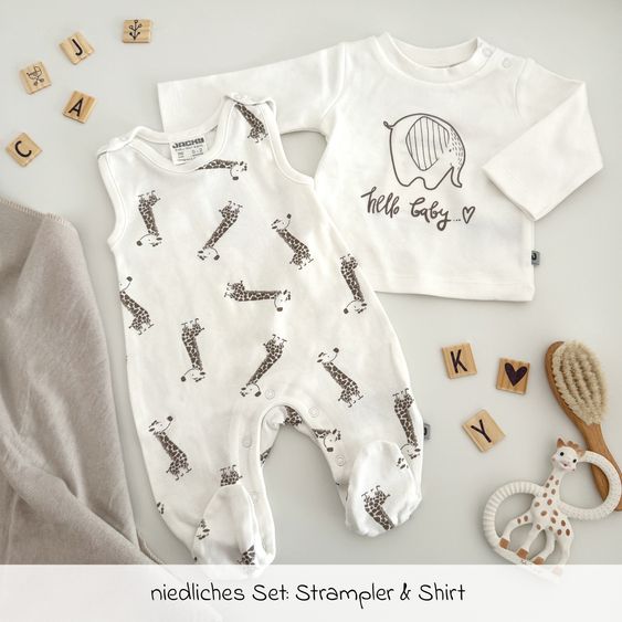Jacky 2-tlg. Set Strampler & Shirt - Giraffe & Elefant - Offwhite - Gr. 50