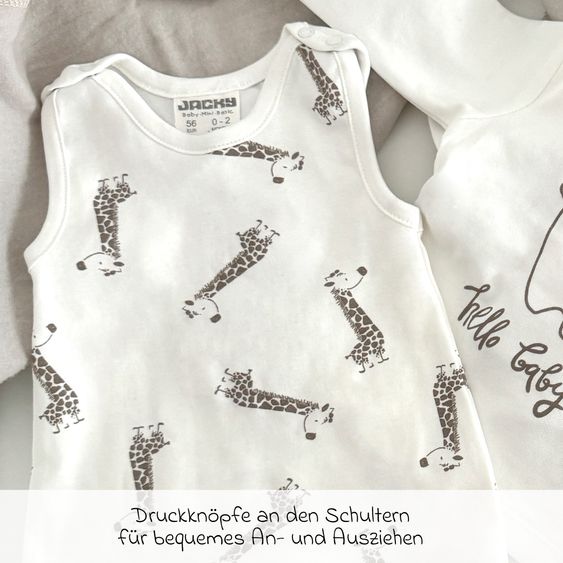 Jacky 2-tlg. Set Strampler & Shirt - Giraffe & Elefant - Offwhite - Gr. 50