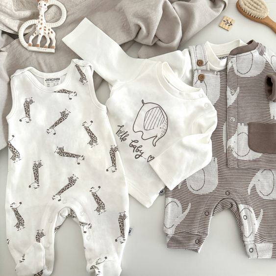 Jacky 2-tlg. Set Strampler & Shirt - Giraffe & Elefant - Offwhite - Gr. 50