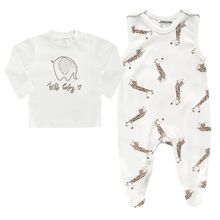 2-tlg. Set Strampler & Shirt - Giraffe & Elefant - Offwhite - Gr. 68