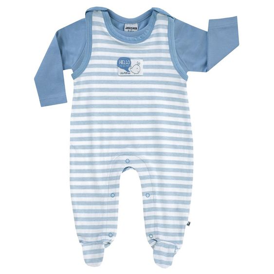 Jacky 2-tlg. Set Strampler + Shirt Hello - Streifen Blau Weiß - Gr. 50