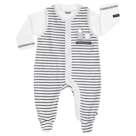 Jacky 2-tlg. Set Strampler + Shirt Milk & Cookie - Streifen Grau Weiß - Gr. 50